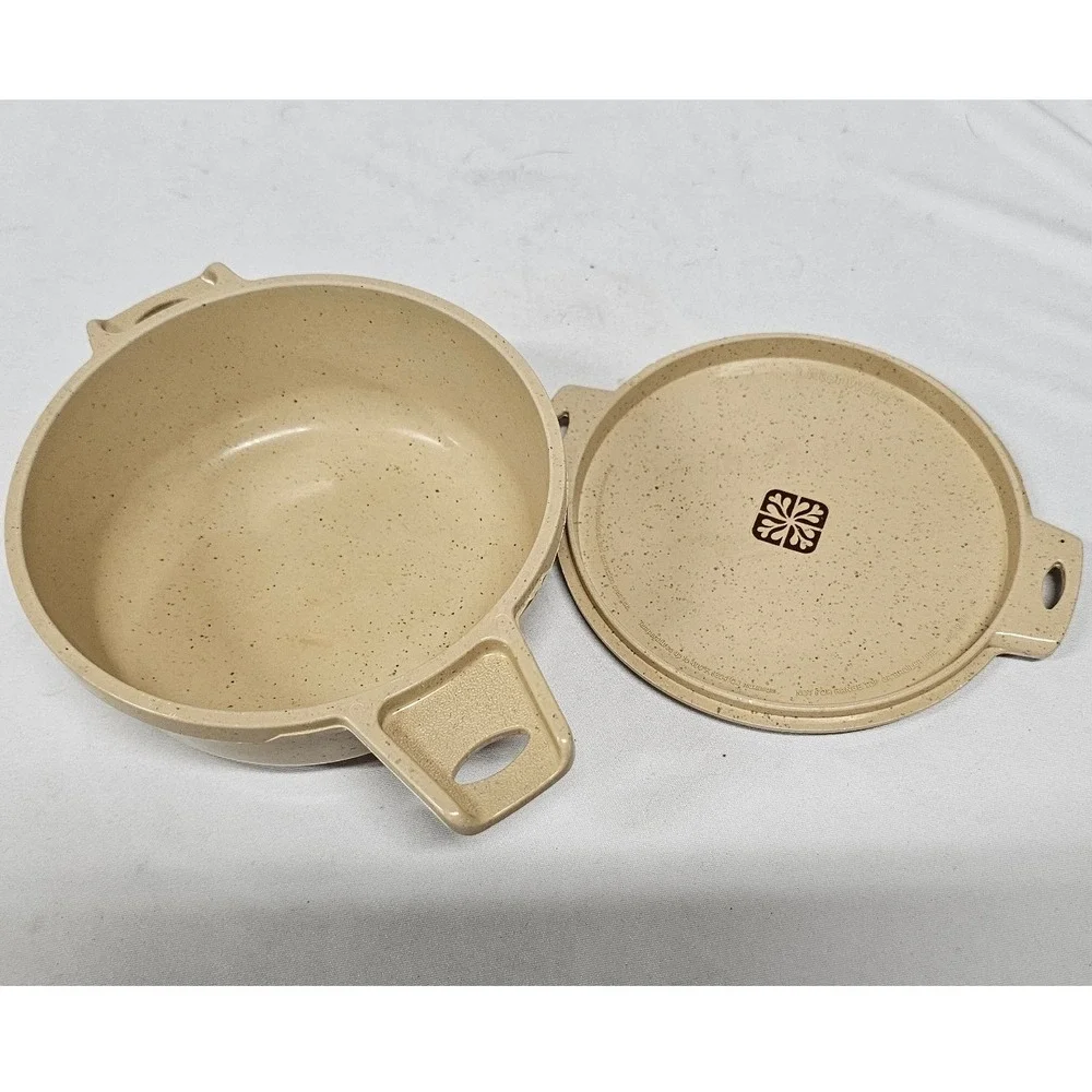 LittonWare Vintage Microwave Oven Simmer Pot with Lid Speckled Tan 39278 39277